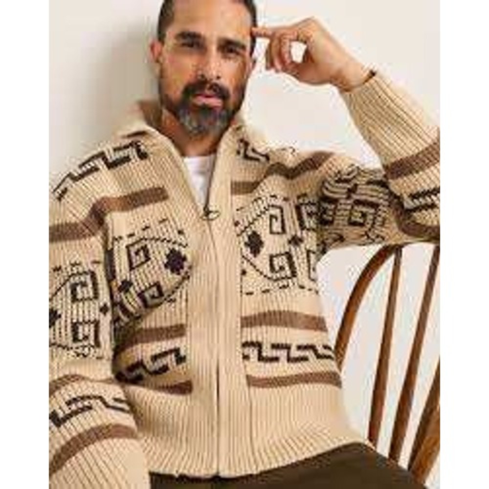 Pendleton Mens XL Lambswool Full Zip Westerley Cardigan Sweater Tan Brown Ribbed